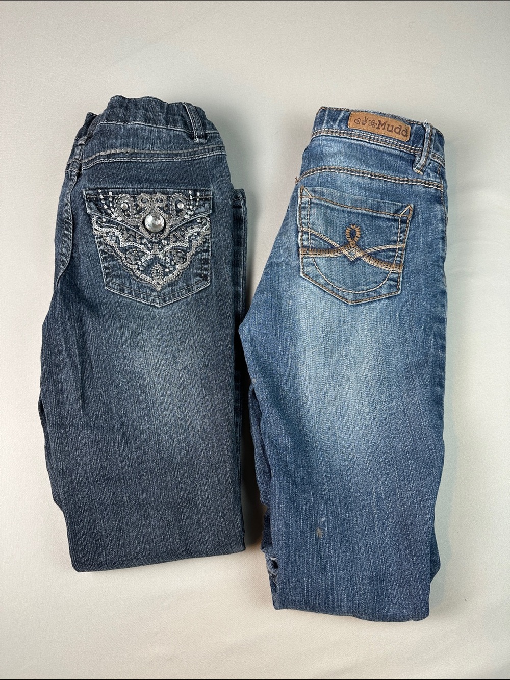 Mudd Girls Jeans Dark Blue Size 10 Medium Blue Skinny Embroidered Pockets